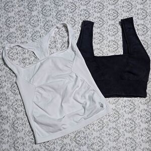 Free People Movement Good Karma Long Tank Square Bra Set NEW M/L White